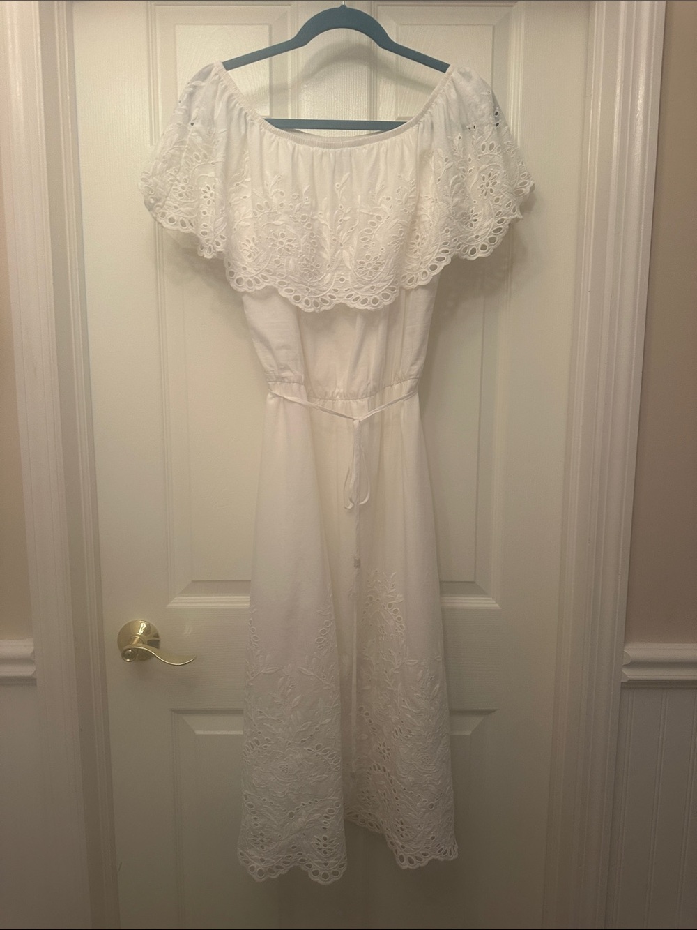 White House Black Market White Off-Shoulder Eyelet Midi Dress